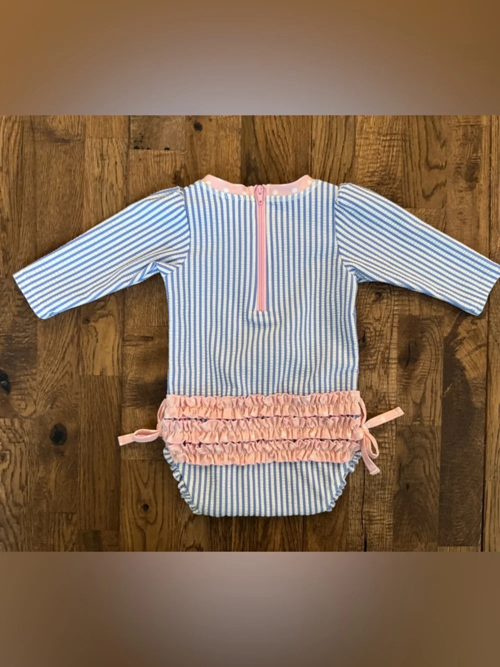 New RuffleButts Seersucker Rashguard‎ Swimsuit Baby Girl Size 3-6 Months 8